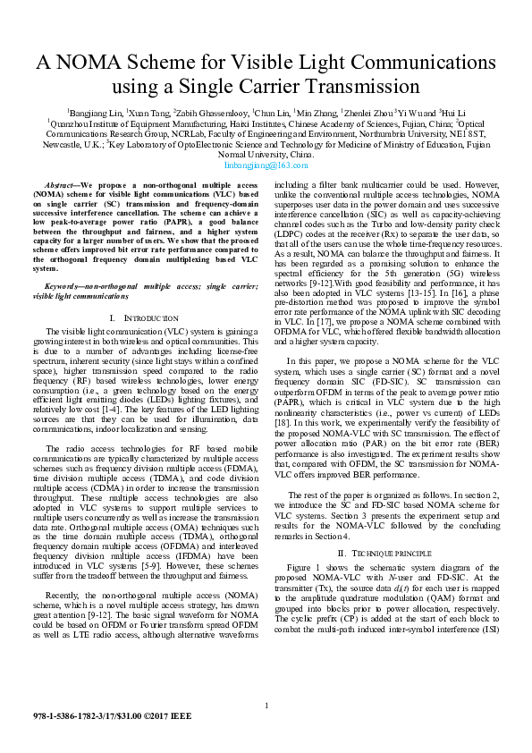 (PDF) A NOMA Scheme for Visible Light Communications using a Single ...