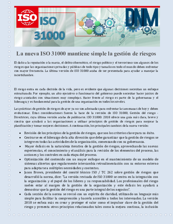 (PDF) La nueva ISO 31000 mantiene simple la gestión de riesgos