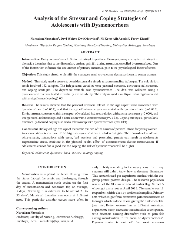 (PDF) Analysis of the stressor and Coping strategies of Adolescents ...