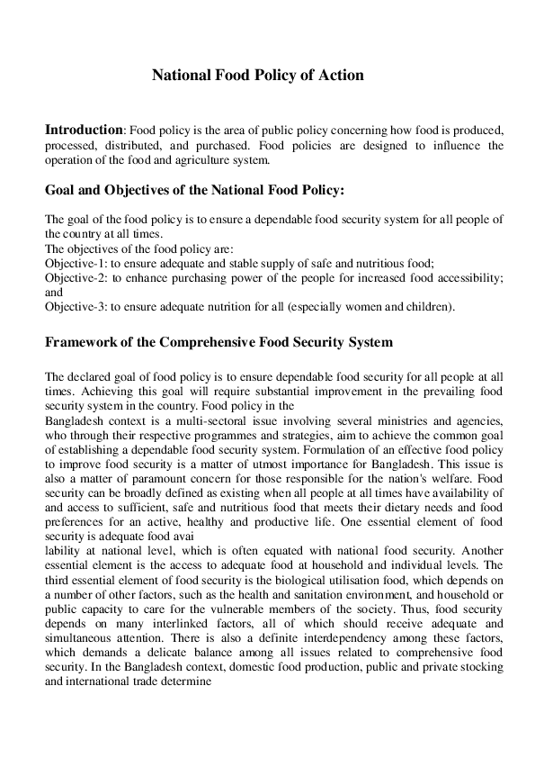 (PDF) National Food Policy of Action Foysal Hossen Academia.edu