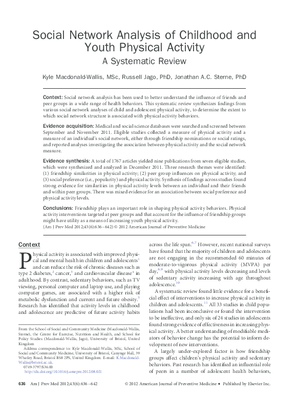 (PDF) Social Network Analysis of Childhood and Youth Physical Activity ...