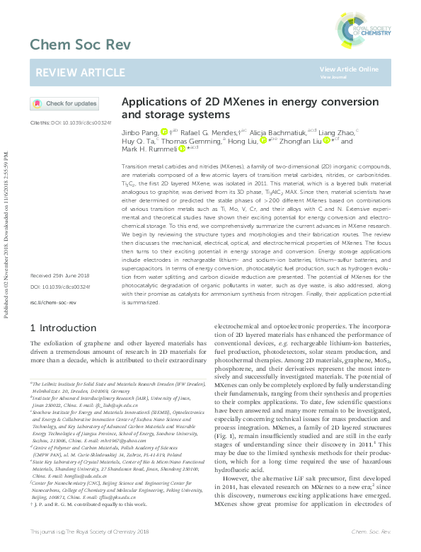 PDF) Applications of 2D MXenes in energy conversion and