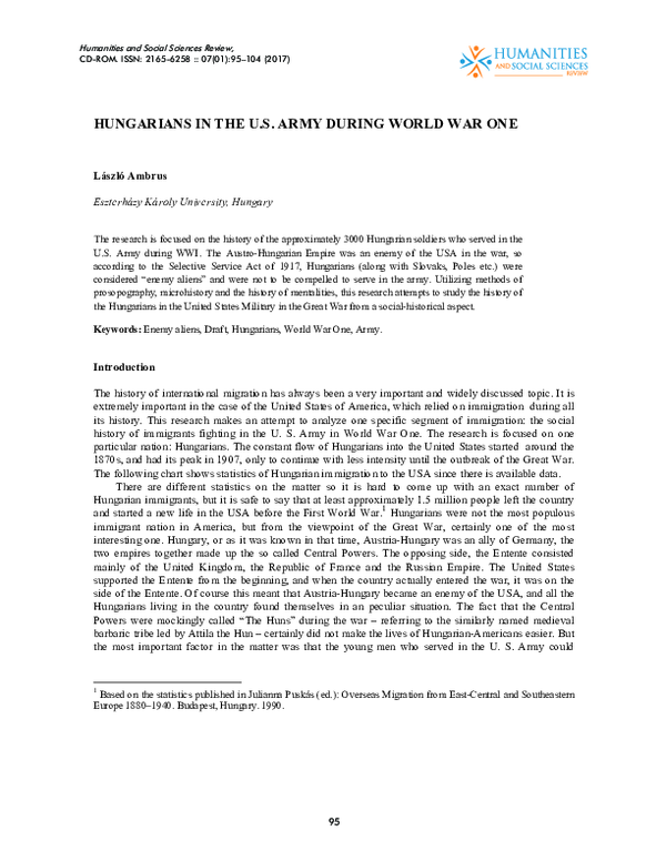 (PDF) Hungarians in the U.S. Army during World War One