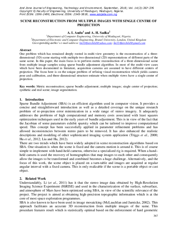 (PDF) SCENE RECONSTRUCTION FROM MULTIPLE IMAGES WITH SINGLE CENTRE OF ...
