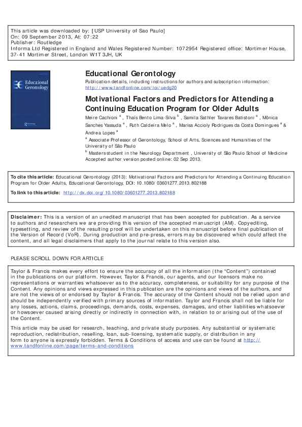 (PDF) Motivational Factors and Predictors for Attending a Continuing