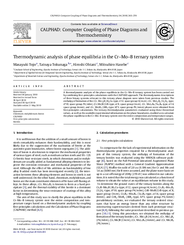 (PDF) Thermodynamic analysis of phase equilibria in the Cr–Mo–B ternary ...