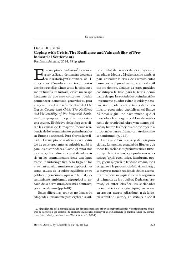(PDF) Review of Coping with Crisis in Historia Agraria by Bonan