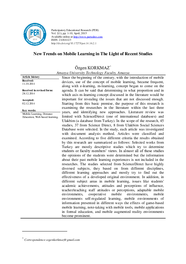 (PDF) New Trends on Mobile Learning in The Light of Recent Studies