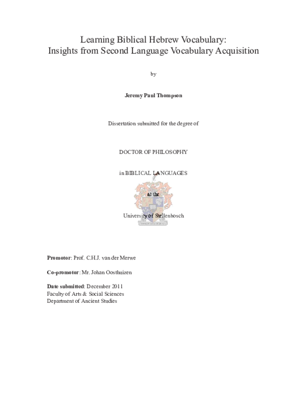 PDF) Learning Biblical Hebrew Vocabulary: Insights from Second