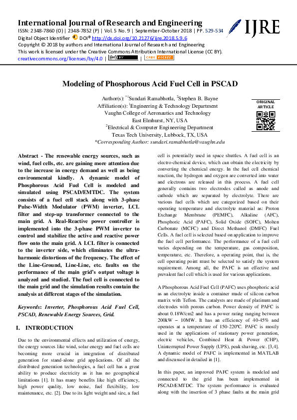 (PDF) Modeling of Phosphorous Acid Fuel Cell in PSCAD