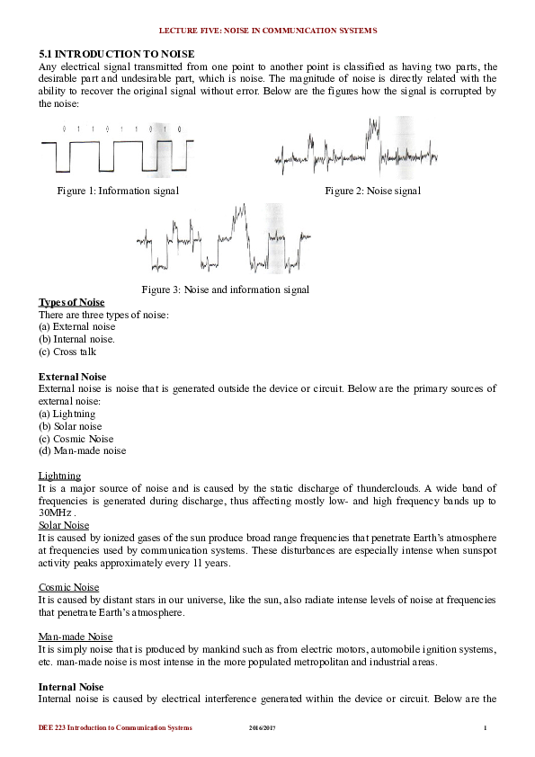 (PDF) LECTURE FIVE NOISE IN COMMUNICATION SYSTEMS Kaddu Juma