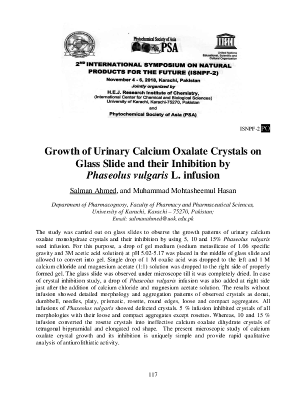 (PDF) Growth of urinary calcium oxalate crystals on glass slide and ...