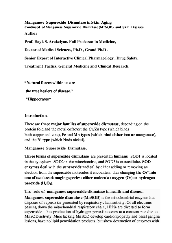 (DOC) Manganese Superoxide Dismutase in Skin Aging Continued of