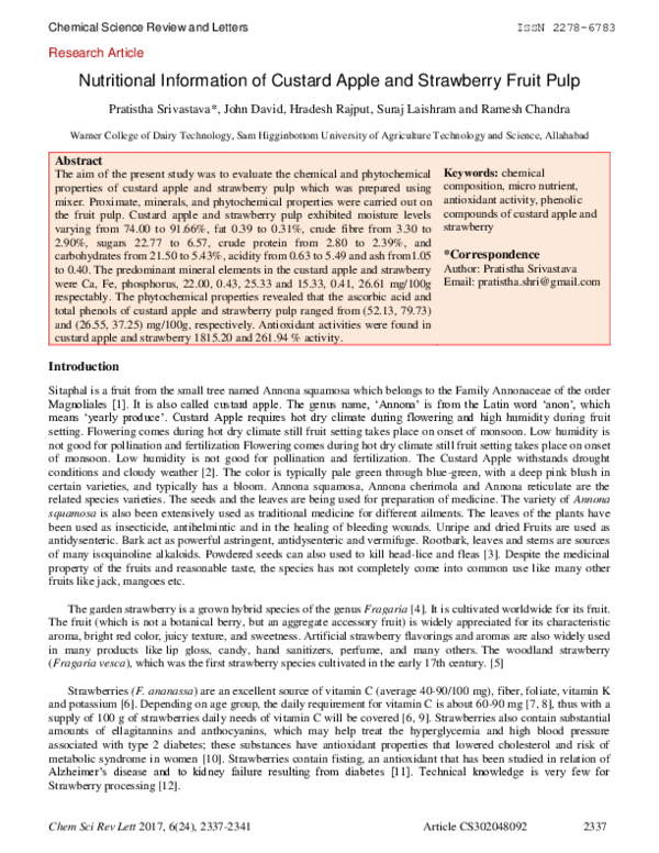 (PDF) Nutritional Information of Custard Apple and Strawberry Fruit Pulp