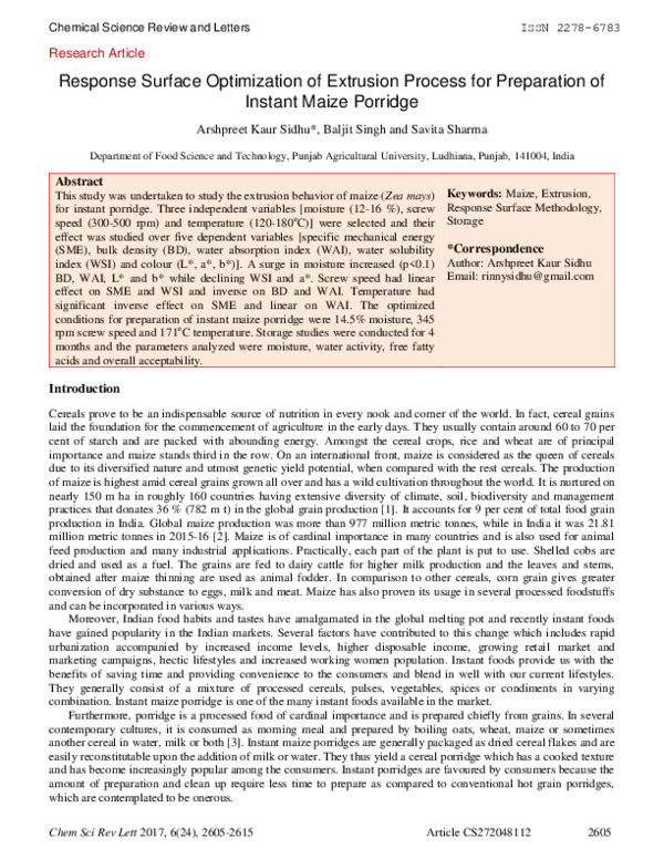 (PDF) Response Surface Optimization of Extrusion Process for ...