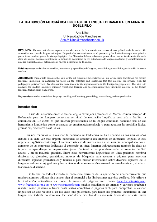 (PDF) LA TRADUCCION AUTOMATICA EN CLASE DE LENGUA EXTRANJERA