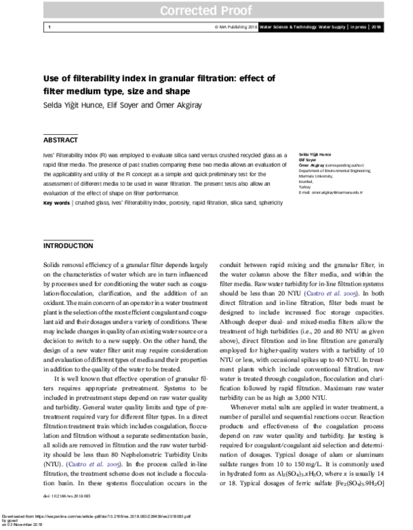 (PDF) On the use of filterability index in granular filtration: effect ...