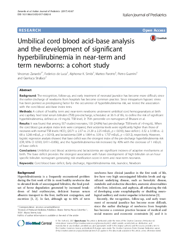 (PDF) Umbilical cord blood acid base analysis and the de