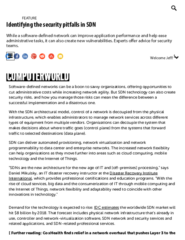(PDF) Identifying the security pitfalls in SDN