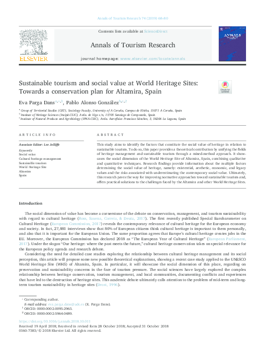 (PDF) Sustainable tourism and social value at World Heritage Sites ...
