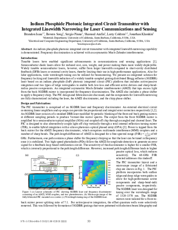 (PDF) Indium Phosphide Photonic Integrated Circuit Transmitter with ...