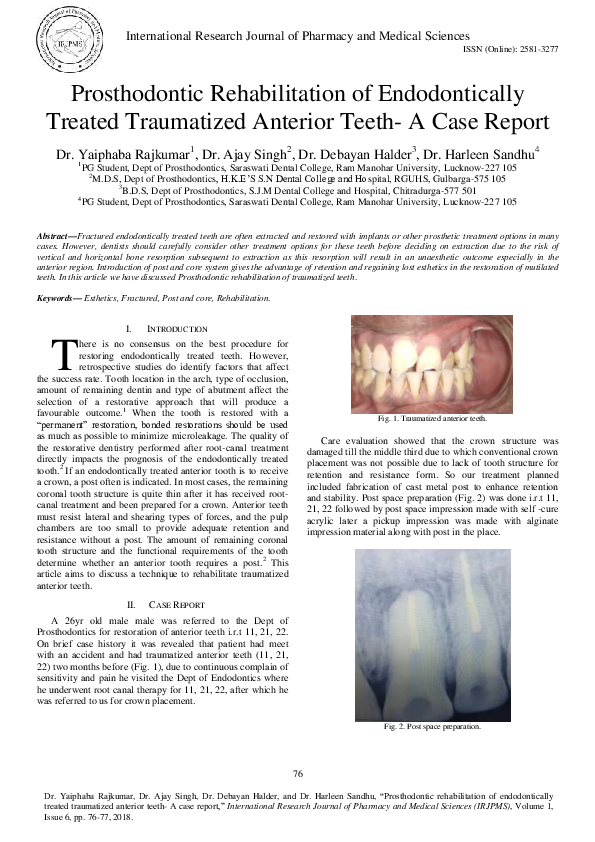 (PDF) Prosthodontic Rehabilitation of Endodontically Treated ...