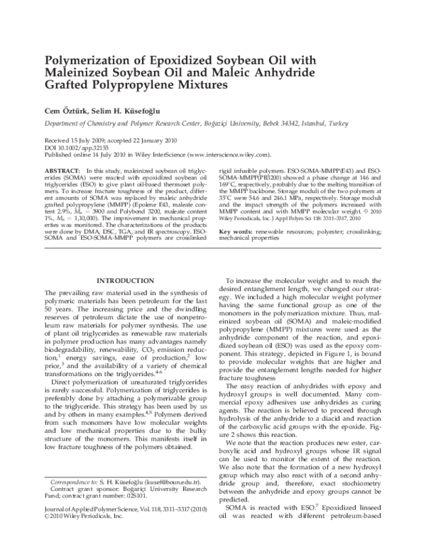 (PDF) Polymerization of epoxidized soybean oil with maleinized soybean