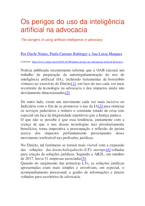 (PDF) Os perigos do uso da inteligência artificial na advocacia