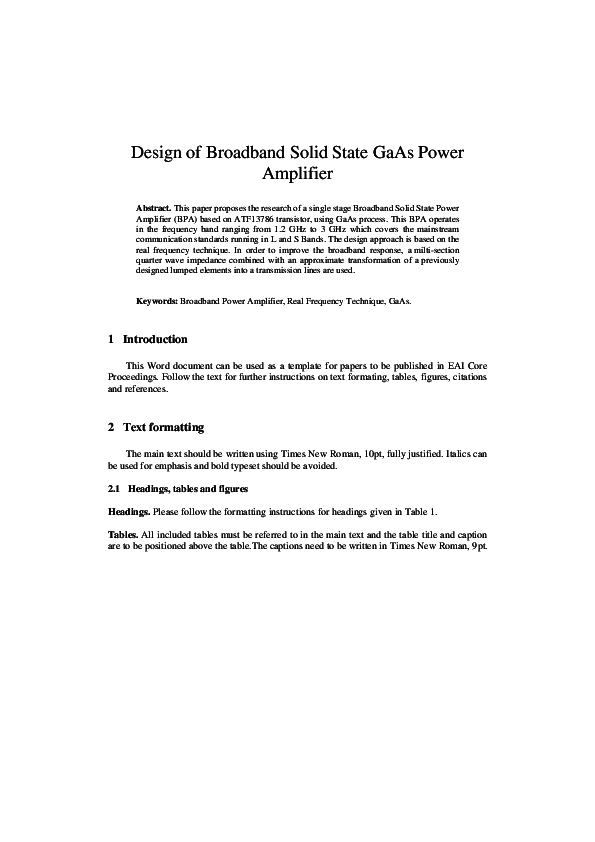 (PDF) Design of Broadband Solid State GaAs Power Amplifier