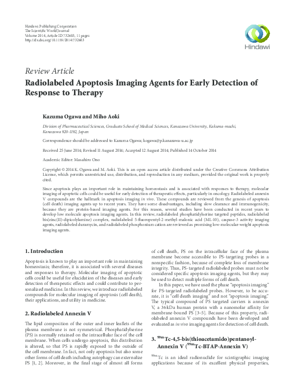 (PDF) Radiolabeled apoptosis imaging agents for early detection of ...