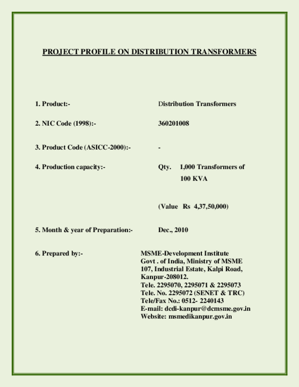 (PDF) PROJECT PROFILE ON DISTRIBUTION TRANSFORMERS