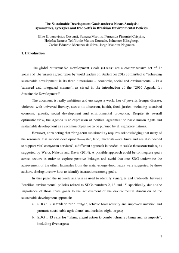 (PDF) The Sustainable Development Goals under a Nexus Analysis ...