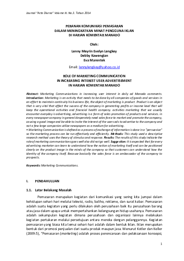 (PDF) PERANAN KOMUNIKASI PEMASARAN DALAM MENINGKATKAN ...
