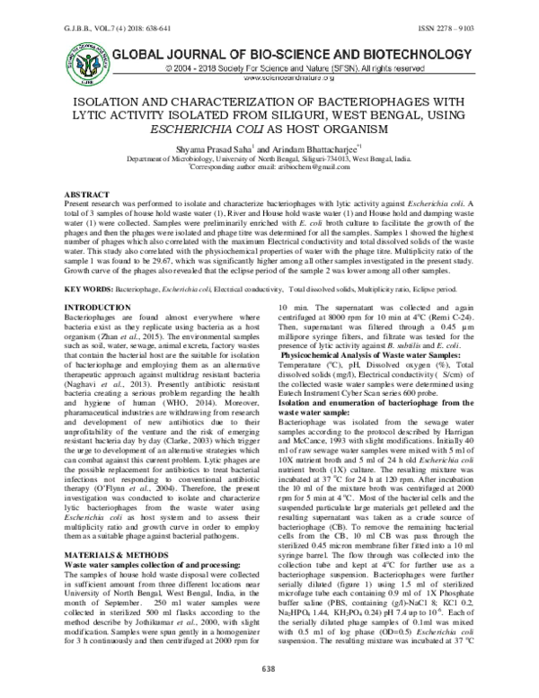 (PDF) ISOLATION AND CHARACTERIZATION OF BACTERIOPHAGES WITH LYTIC ...