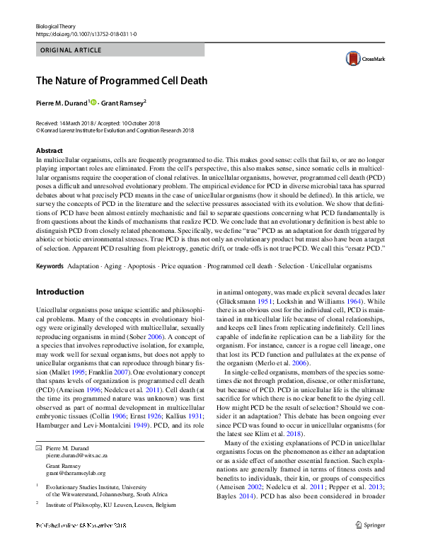 (PDF) The Nature of Programmed Cell Death