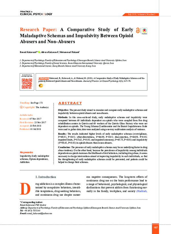 (PDF) Research Paper: A Comparative Study of Early Maladaptive Schemas ...