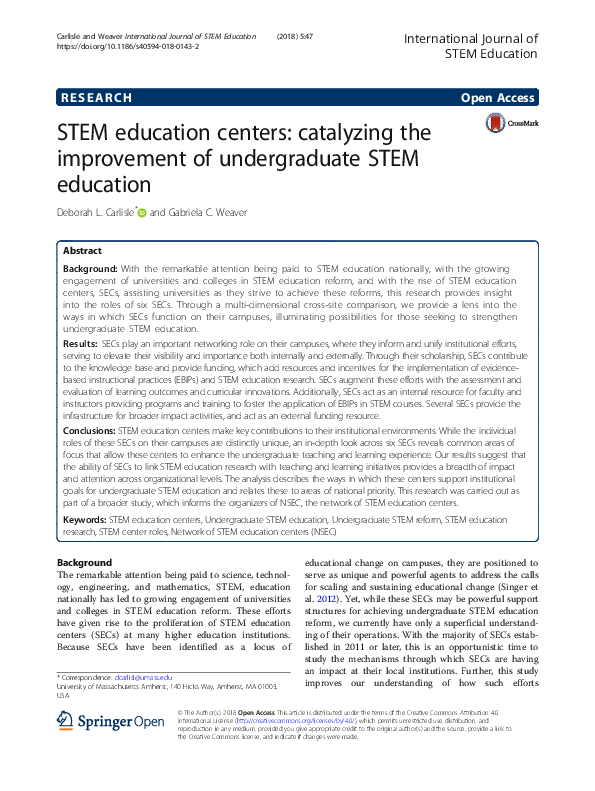 (PDF) STEM Education Centers: Catalyzing the Improvement of ...