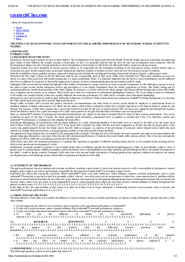 (PDF) THE EFFECT OF SOCIO ECONOMIC STATUS OF PARENTS ON THE ACADEMIC ...