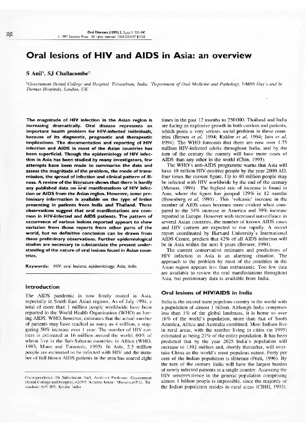 (PDF) Oral lesions of HIV and AIDS in Asia: an overview.