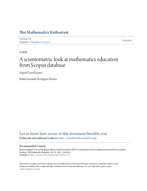 (PDF) A scientometric look at mathematics education from Scopus database