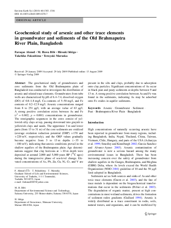 (PDF) Geochemical study of arsenic and other trace elements in ...