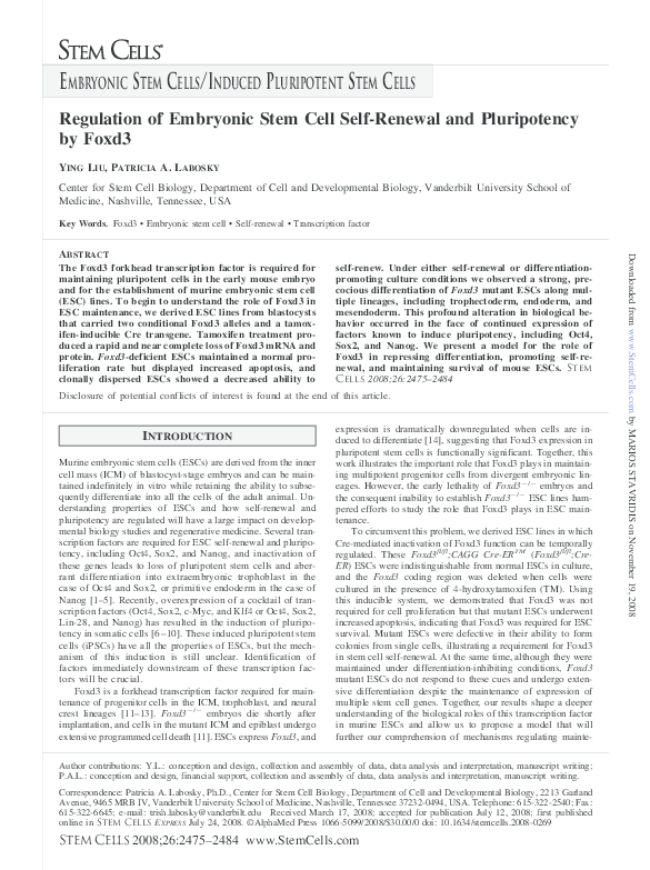 (PDF) Regulation of Embryonic Stem Cell Self-Renewal and Pluripotency ...