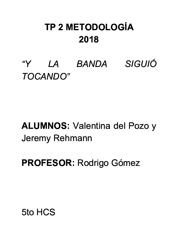 (PDF) "Y la banda siguió tocando" Valentina del Pozo Academia.edu