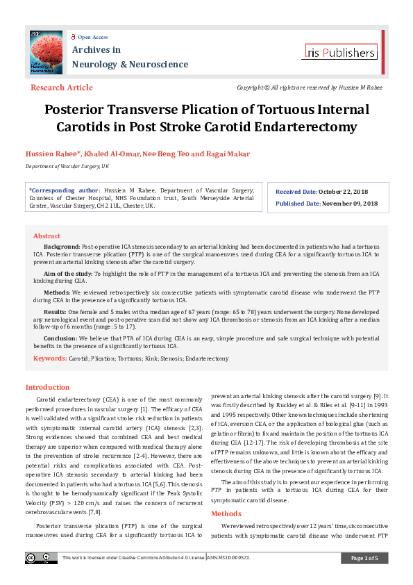 (PDF) Posterior Transverse Plication of Tortuous Internal Carotids in ...