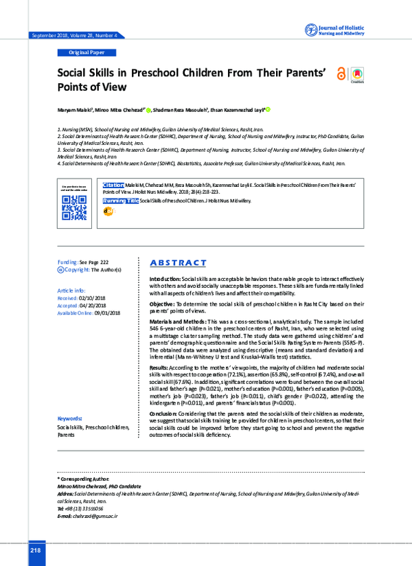 (PDF) Social Skills in Preschool Children From Their Parents' Points of ...