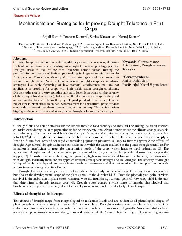 (PDF) Mechanisms and Strategies for Improving Drought Tolerance in ...