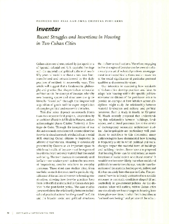 (PDF) Inventar: Recent Struggles and Inventions in Housing in Two Cuban ...