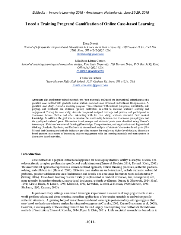 (PDF) I need a Training Program! Gamification of Online Case-based Learning
