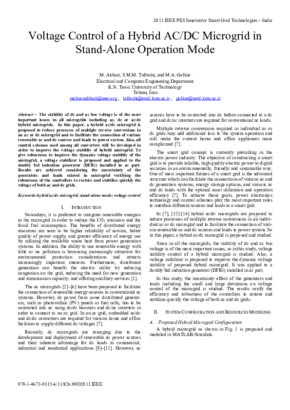(PDF) Voltage Control of a Hybrid AC/DC Microgrid in Stand-Alone ...