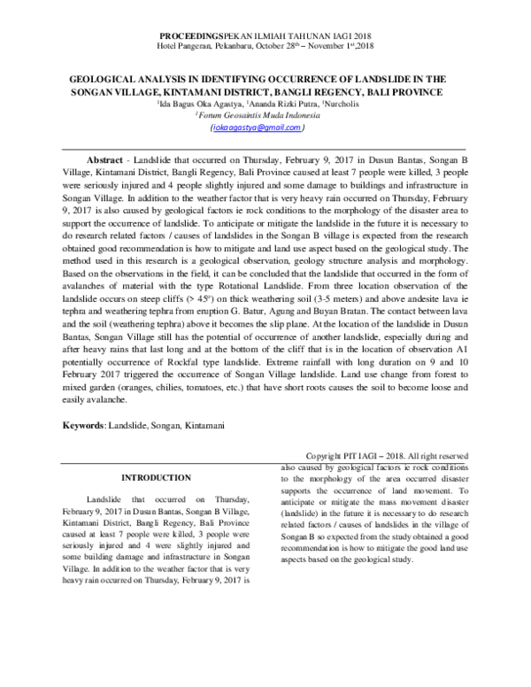 (PDF) GEOLOGICAL ANALYSIS IN IDENTIFYING OCCURRENCE OF LANDSLIDE IN THE ...